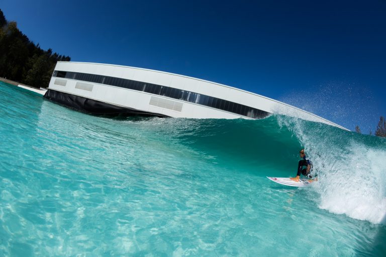 12 year old Kai Odriozola testing the new tube at the Wavegarden Cove Demo Center