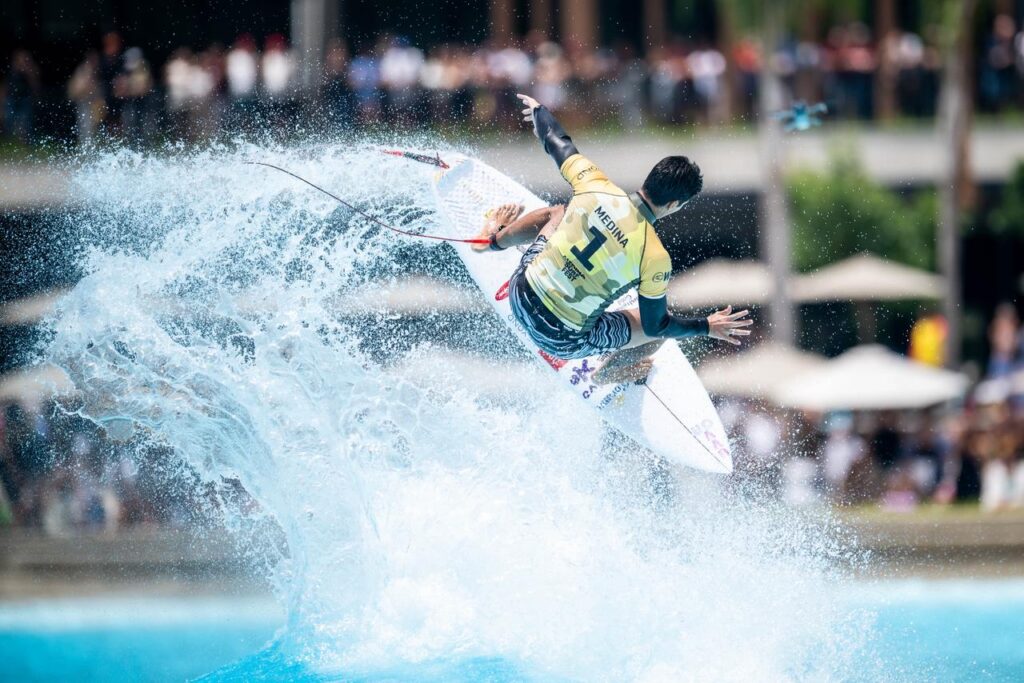 Italo Ferreira surfing a Wavegarden Cove artificial wave at the Medina Surf Fest in Beyond The Club, São Paulo.